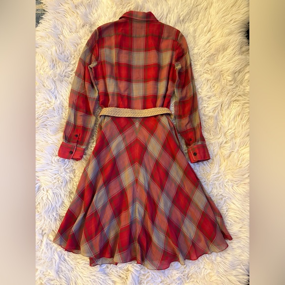 Ralph Lauren Plaid Long Sleeve Shirt Dress Cotton Silk Belted Leather Button Up - Picture 7 of 12